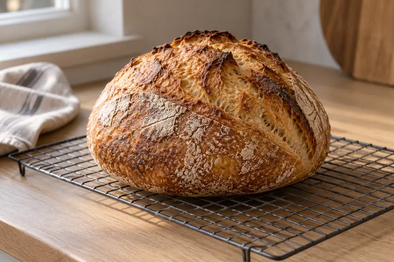 Pain à la croûte brune refroidissant sur une grille métallique